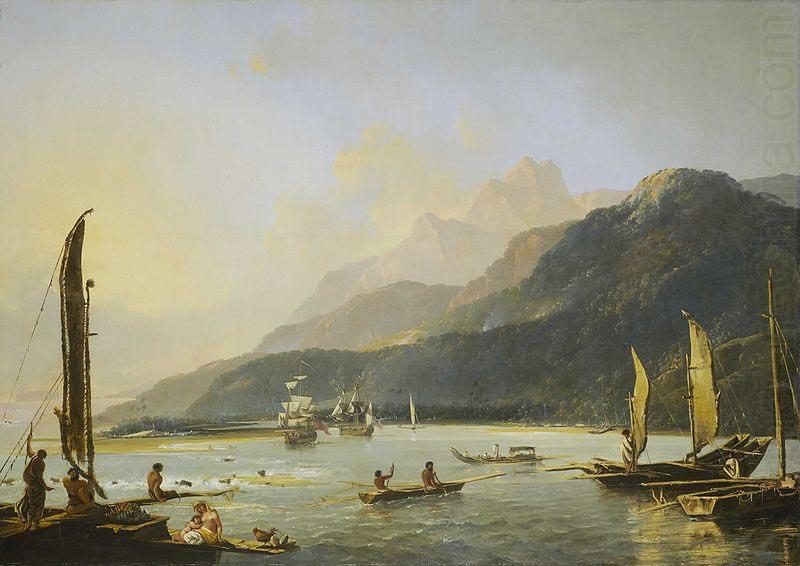 Hodges' painting of HMS Resolution and HMS Adventure in Matavai Bay, Tahiti, William Hodges